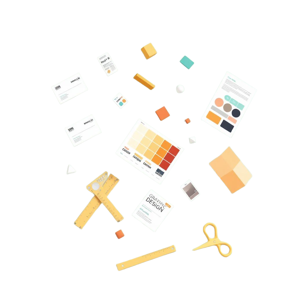 Graphic design tools, color palette, business cards and brand collateral